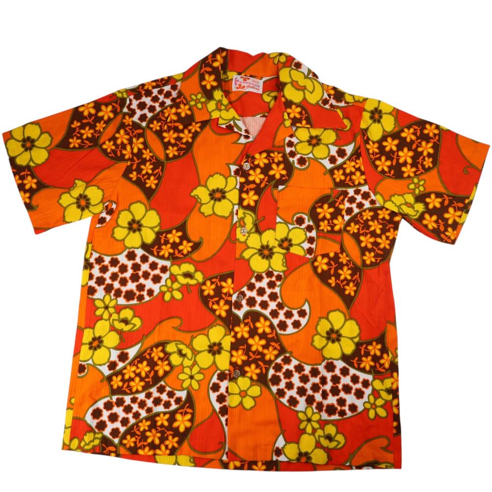 True Vintage Sears Hawaiian Fashions Bark Cloth Floral Shirt